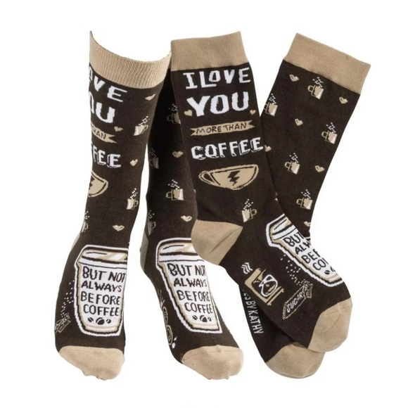 NWT- Primitives by Kathy ‘I Love You More Than Coffee…’ Coffee Socks - Picture 2 of 3